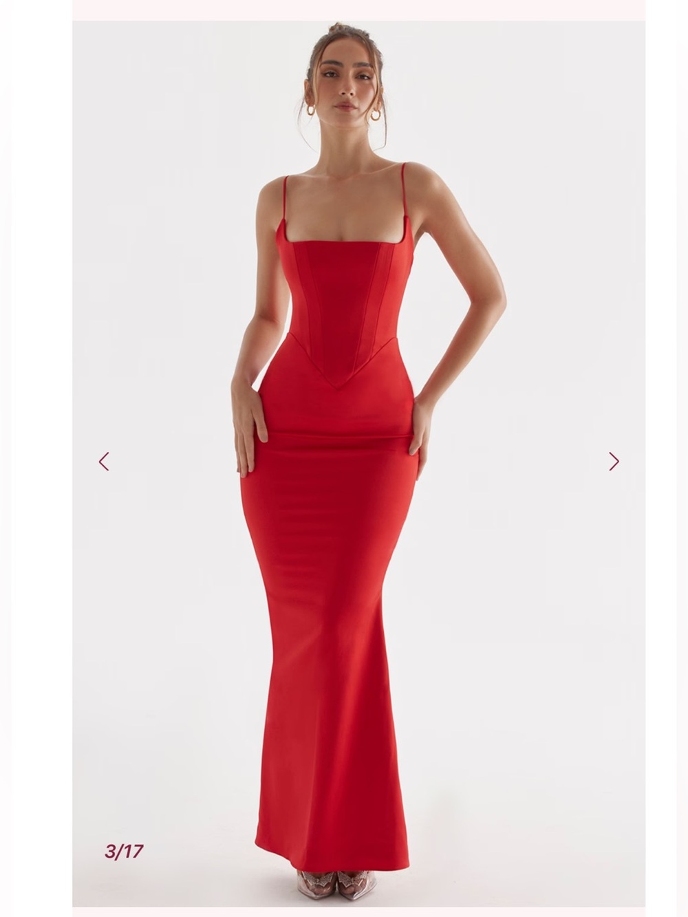 House of CB OLIVETTE Red Rose Satin Corset Maxi Dress